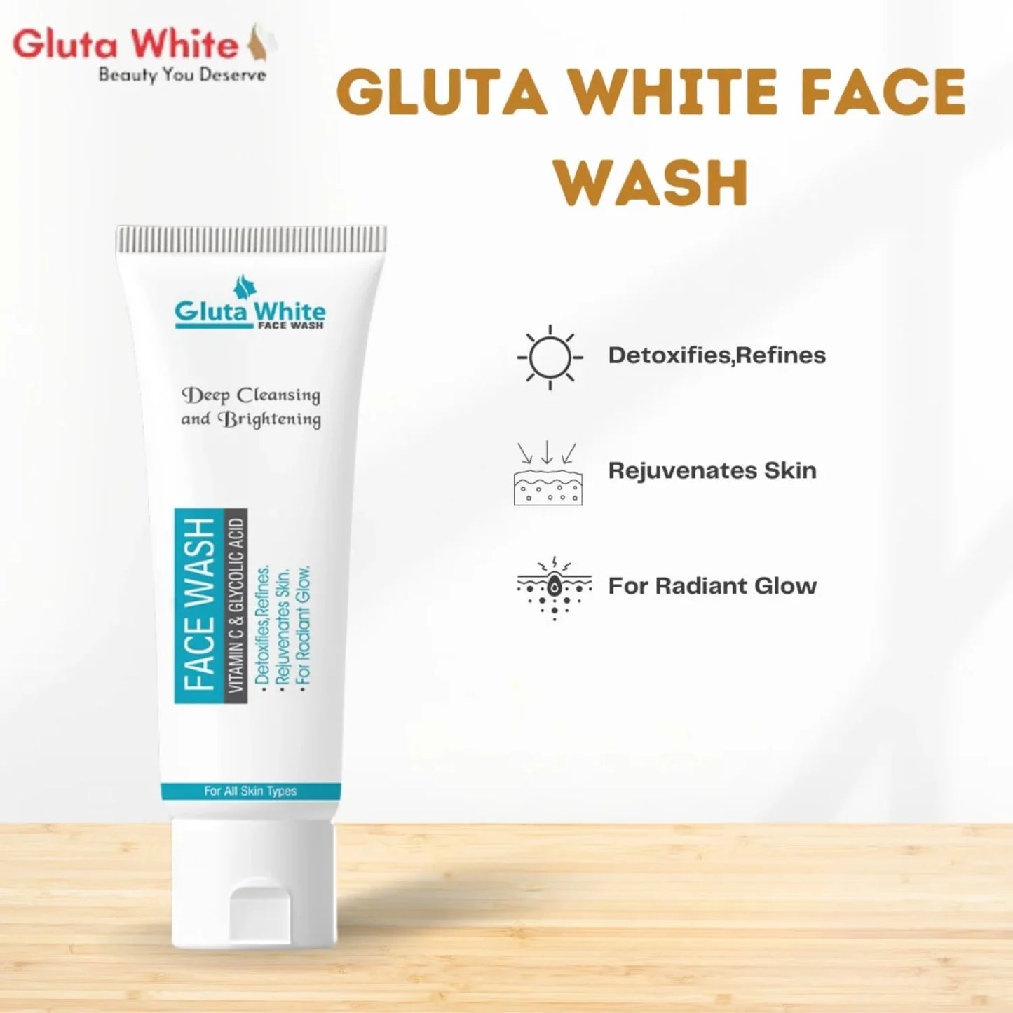 Gluta White Face Wash | Deep Cleansing Brightening Oil Control Gentle Daily Cleanser