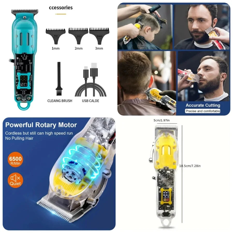 Daling Transparent LCD Electric Hair Trimmer | USB Rechargeable | Professional Grooming | FR-D-8268