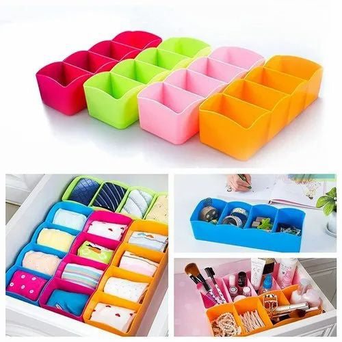 Pack of four 5 Grid Multipurpose Divider Storage Box | Random Colors