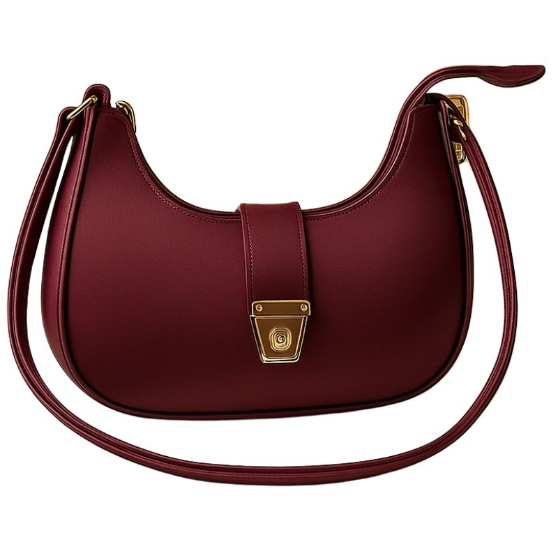 Crescent Luxury Faux Leather Shoulder Bag | Maroon Elegant Handbag for Women